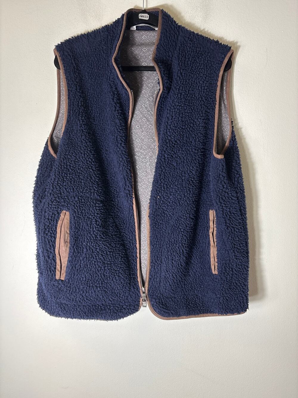 Men's Peter Millar Navy Blue Sleevless Sherpa Vest Sz L